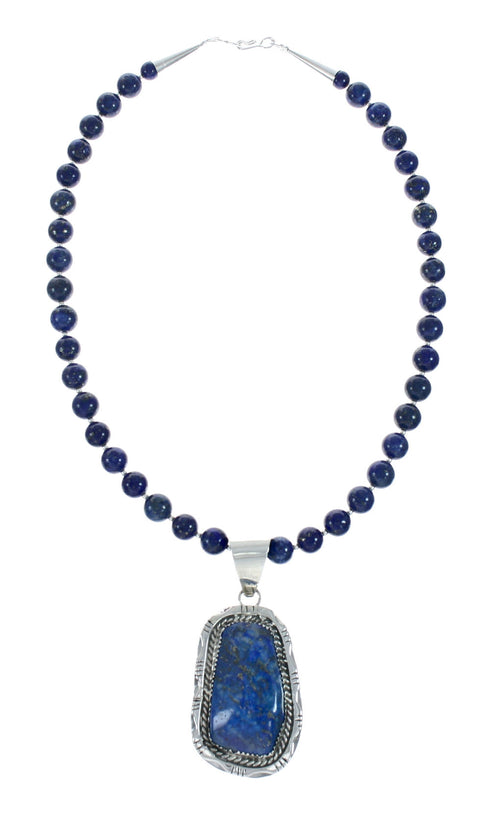 Navajo Lapis Sterling Silver And Bead Pendant Necklace Set X10693